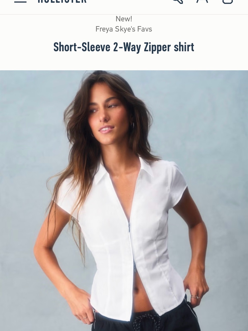 Hollister White Short-Sleeve 2-Way Zipper Button Down Shirt